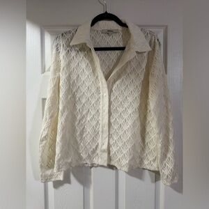 Cream Lace Button-Front Women's Top